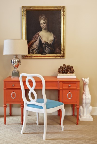 Jill Sorensen Bedroom-DIY orange desk