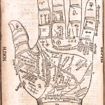 Palmistry map of hand, woodcut. Ca. 17th  Century.